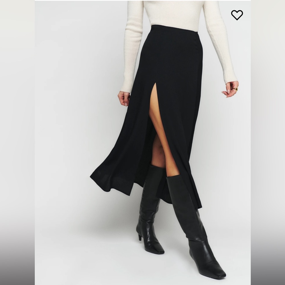 Reformation black Zoe skirt with thigh high slit size 10